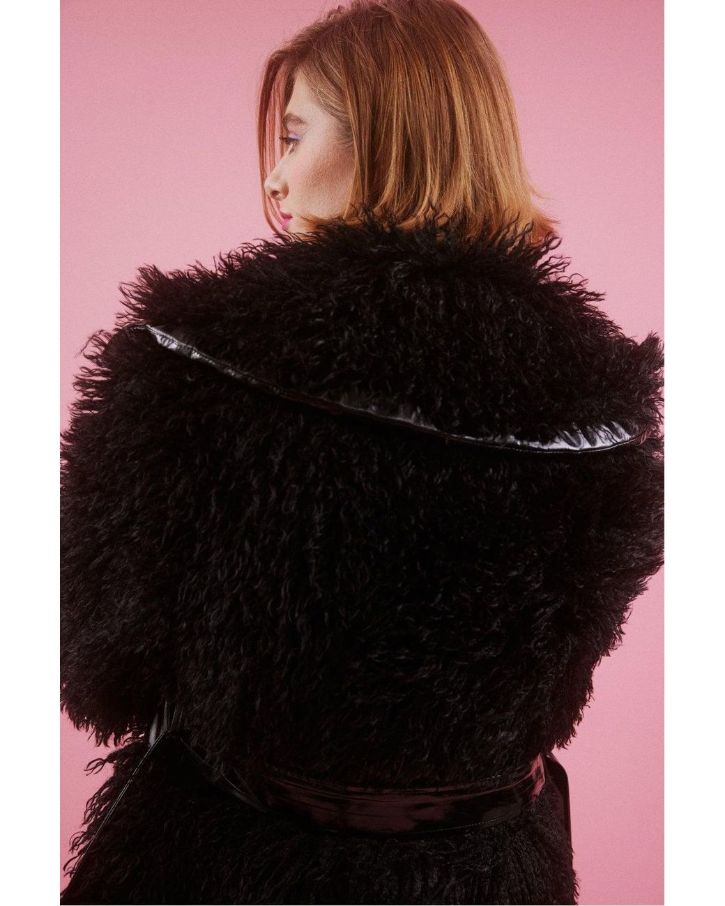 Jayley Orange Knitted Bamboo And Eco Leather Shearling Coat