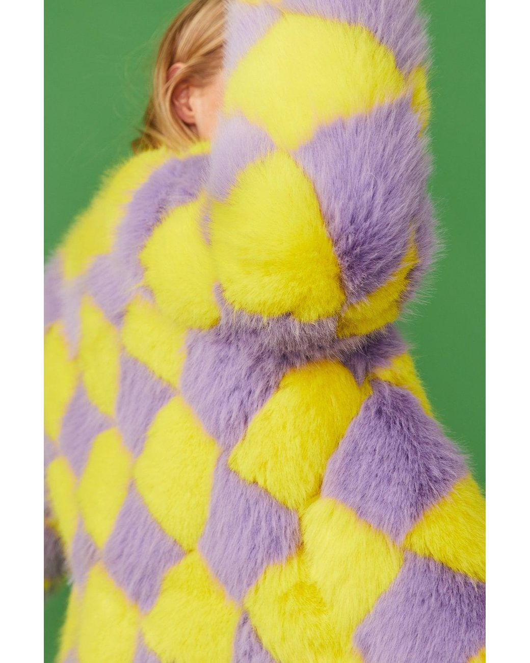 Jayley Yellow Delilah Diamond Faux Fur Jacket