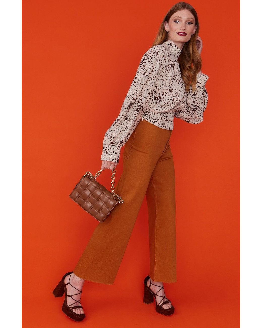 Jayley Orange Silk Blend Animal Print Blouse