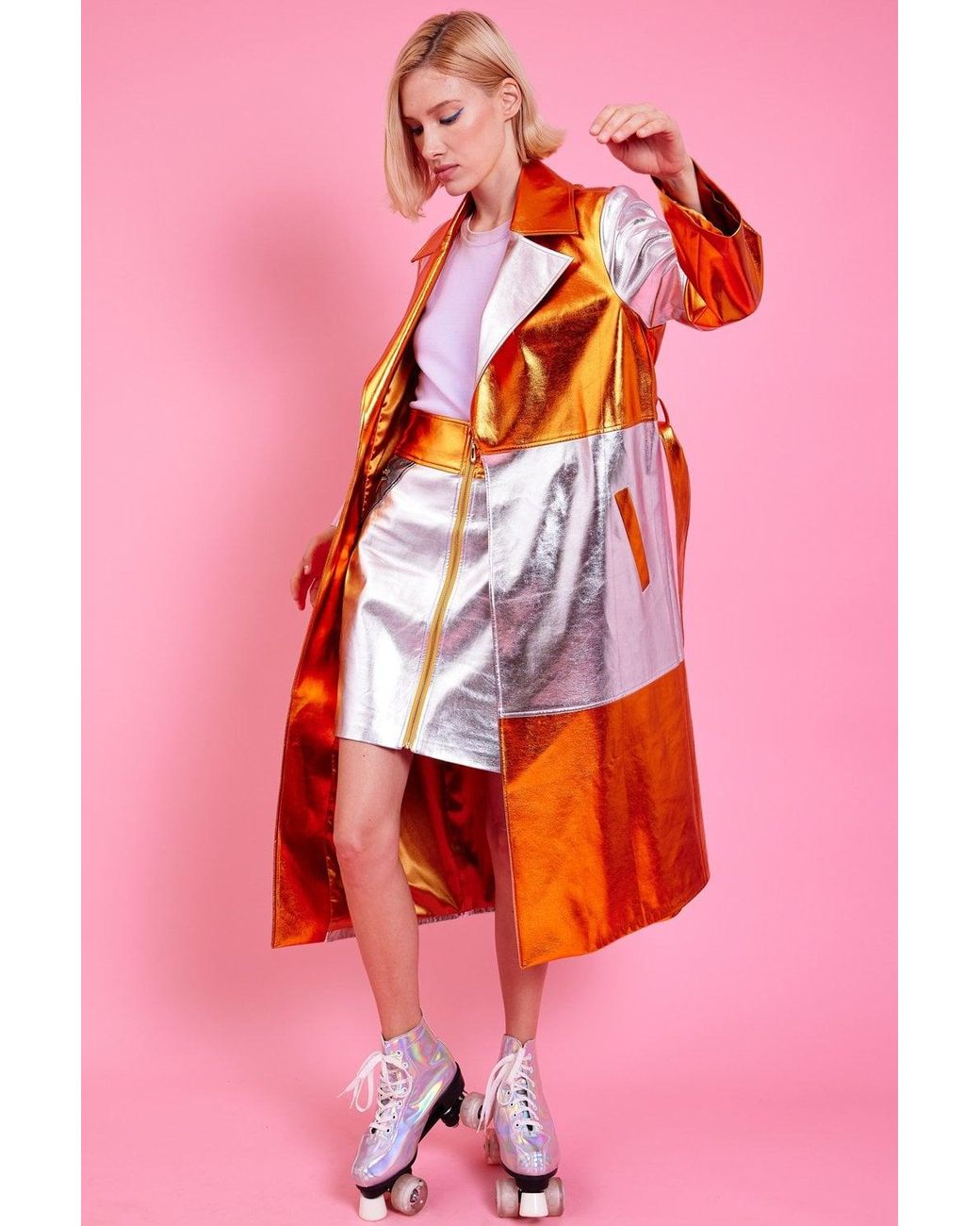 Jayley Pink Metallic Hand Cut Patchwork Trench Coat