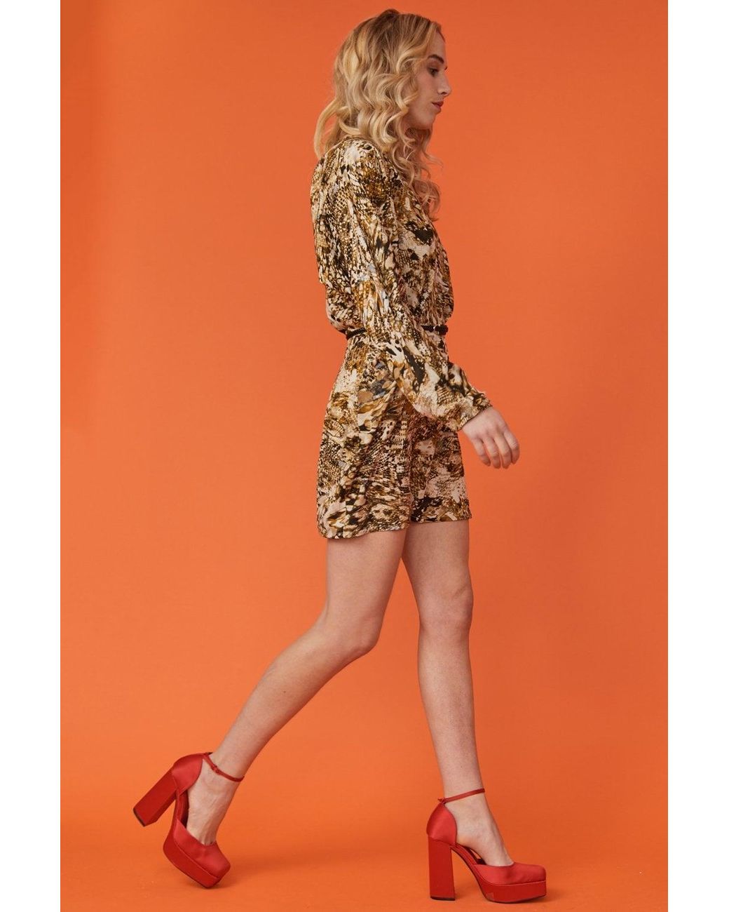 Jayley Orange Snake Print Batwing Mini Dress