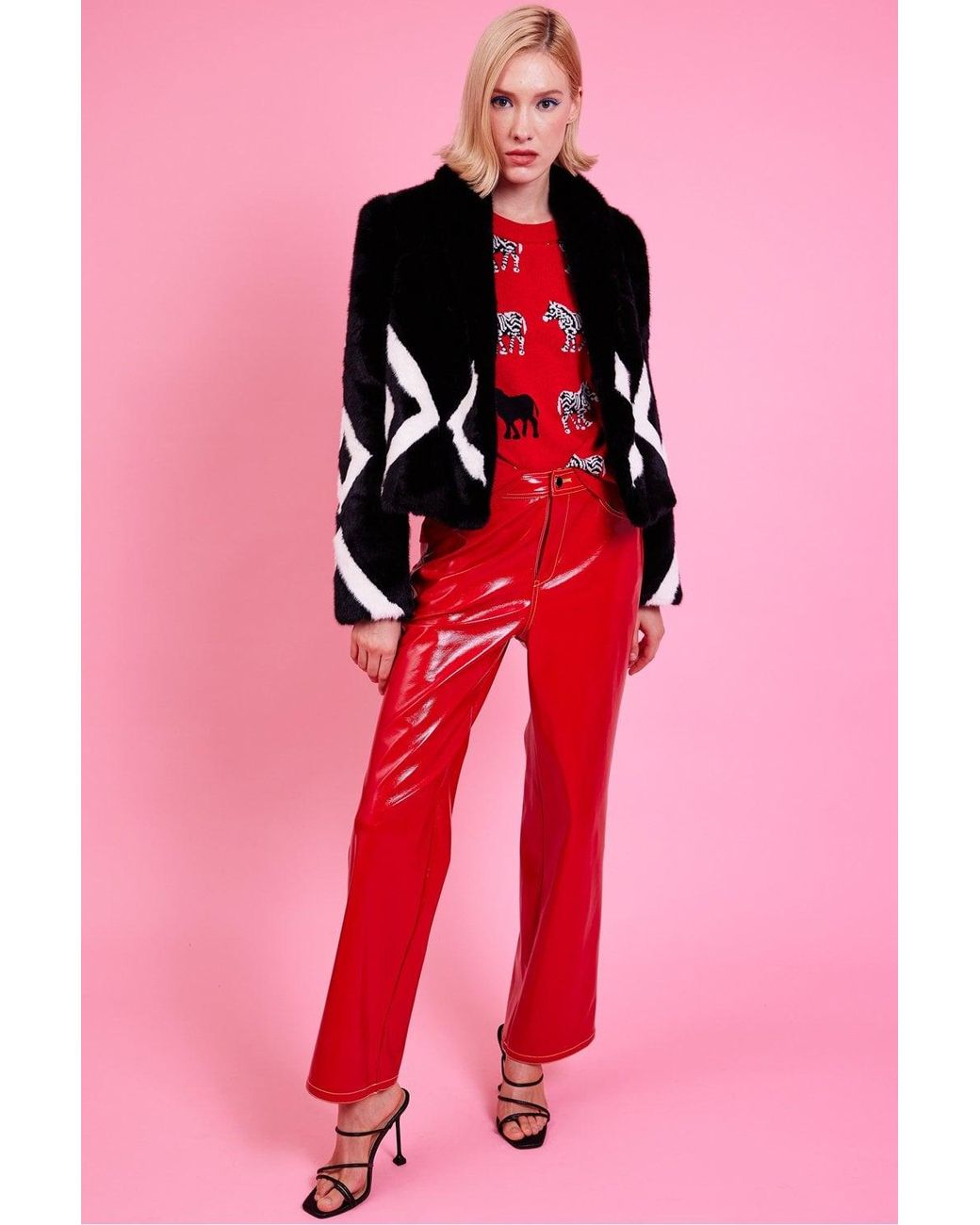 Jayley Red Faux Fur Cropped Jacket