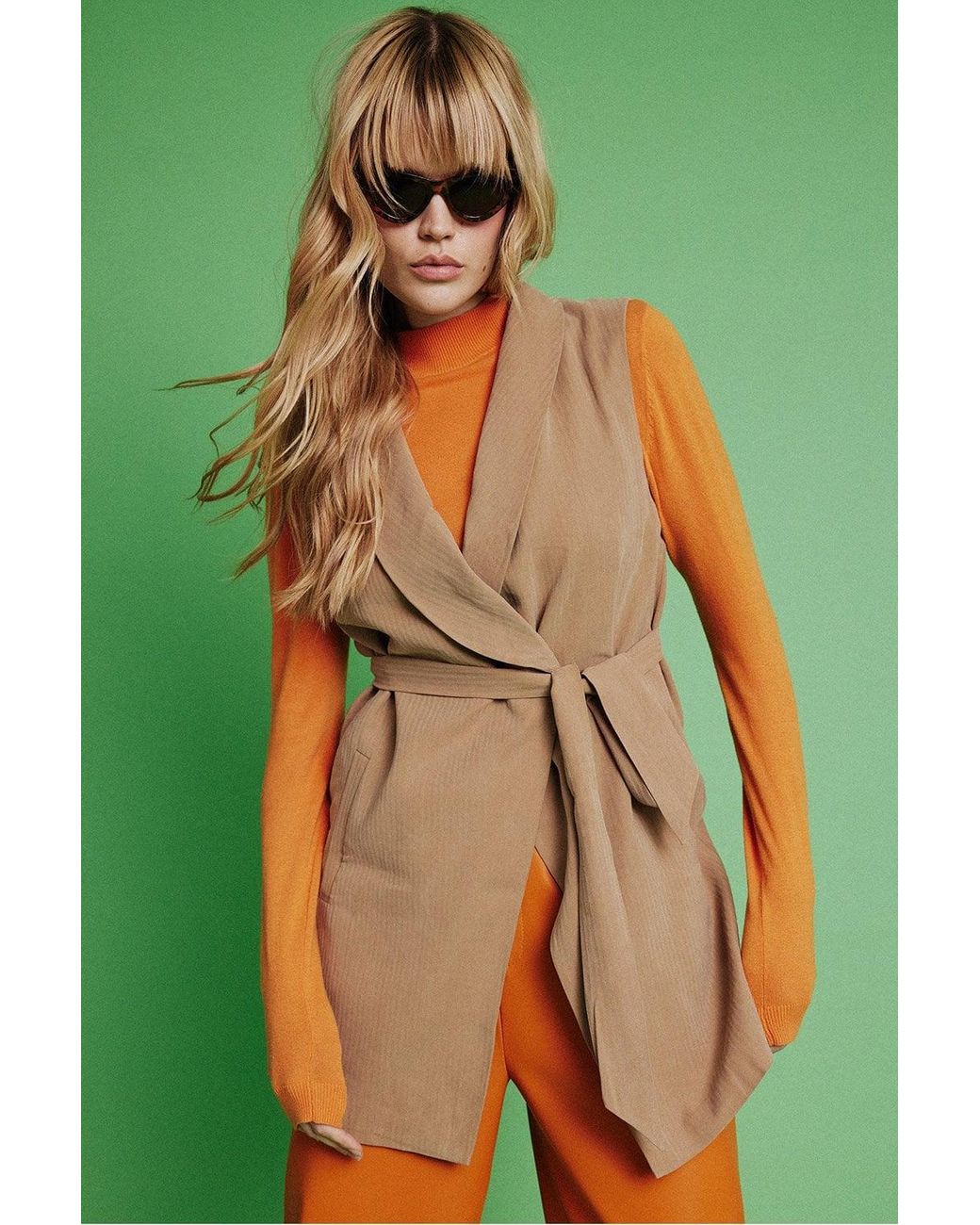 Jayley Green Silk Blend Sleeveless Kimono Jacket