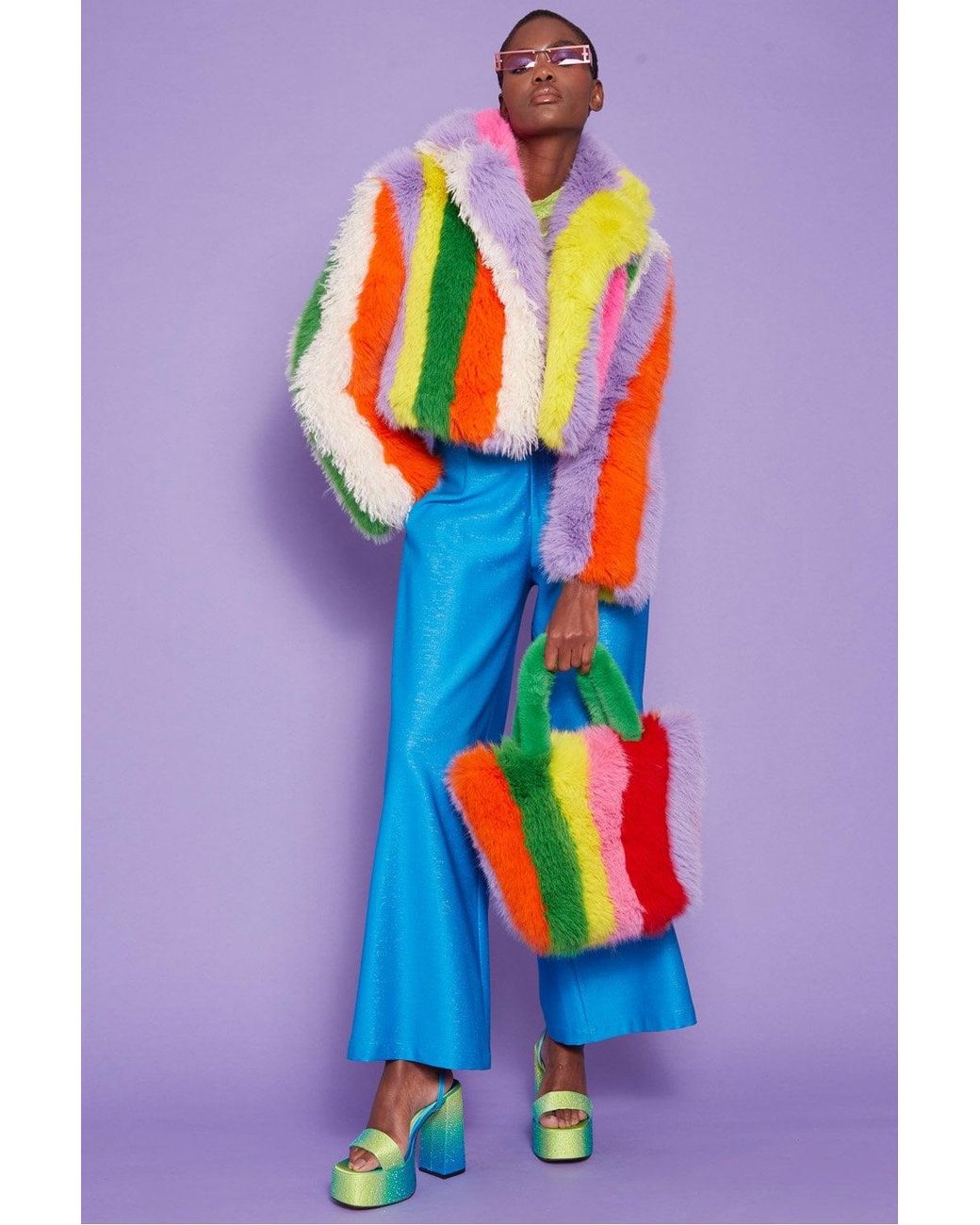 Jayley Blue Faux Fur Hand Crafted Eco Bamboo Cropped Coat