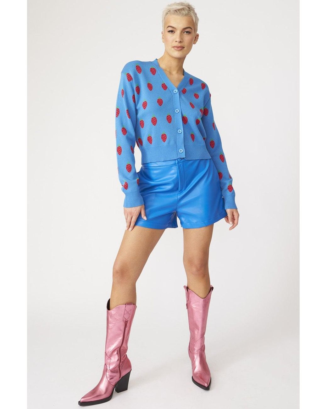 Jayley Blue Tencel Blend Eco Leather Shorts