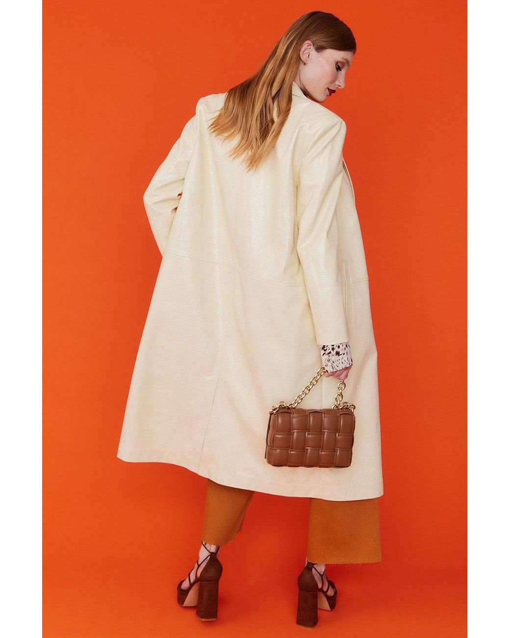 Jayley Orange Eco Leather Trench Coat