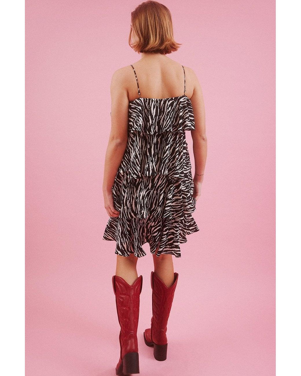 Jayley Pink Zebra Print Tiered Rara Dress