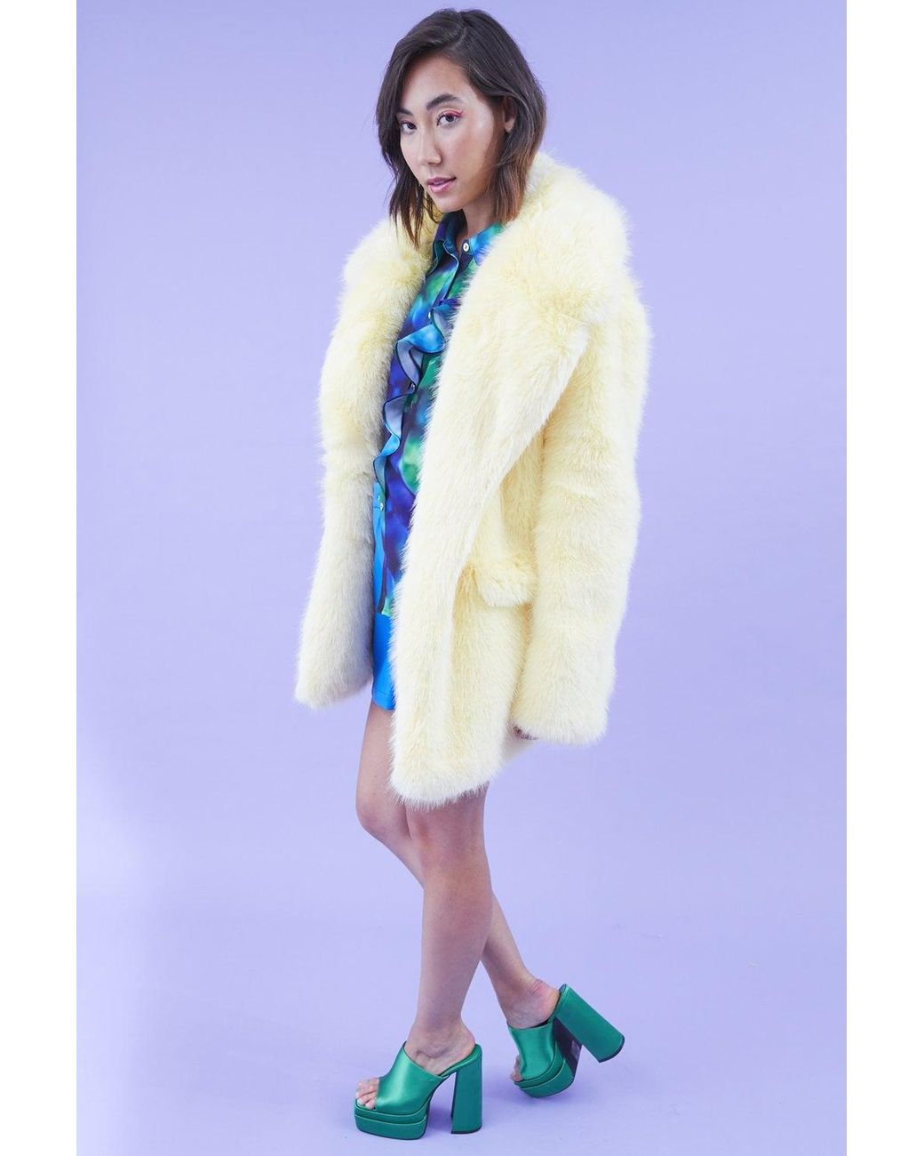 Jayley Blue Faux Fur Midi Coat