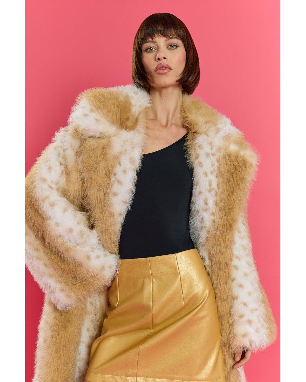 Jayley Pink Bamboo Blend Faux Sable Fur Animal Print Coat