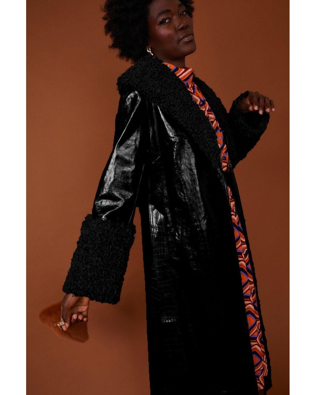 Jayley Black Faux Suede Coat With Detachable Faux Shearling Cuffs &Amp