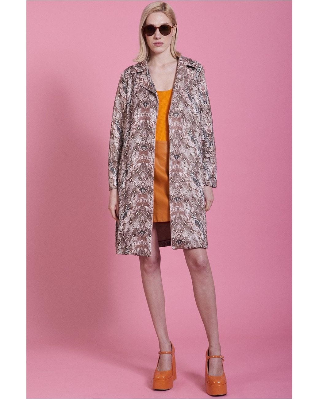 Jayley Pink Faux Suede Snakeskin Effect Trench Jacket