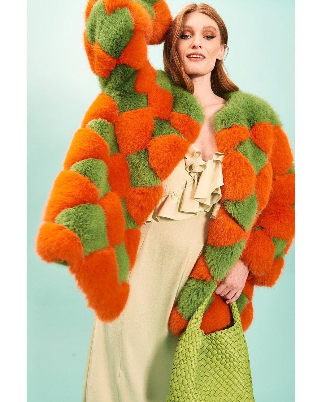 Jayley Green Delilah Diamond Faux Fur Coat