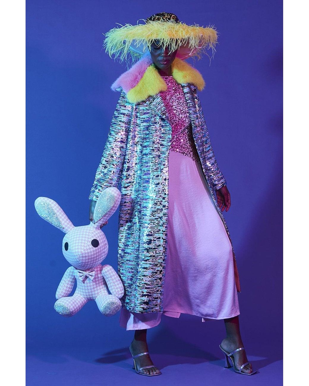Jayley Blue Multi Coloured Sequin Trench Coat