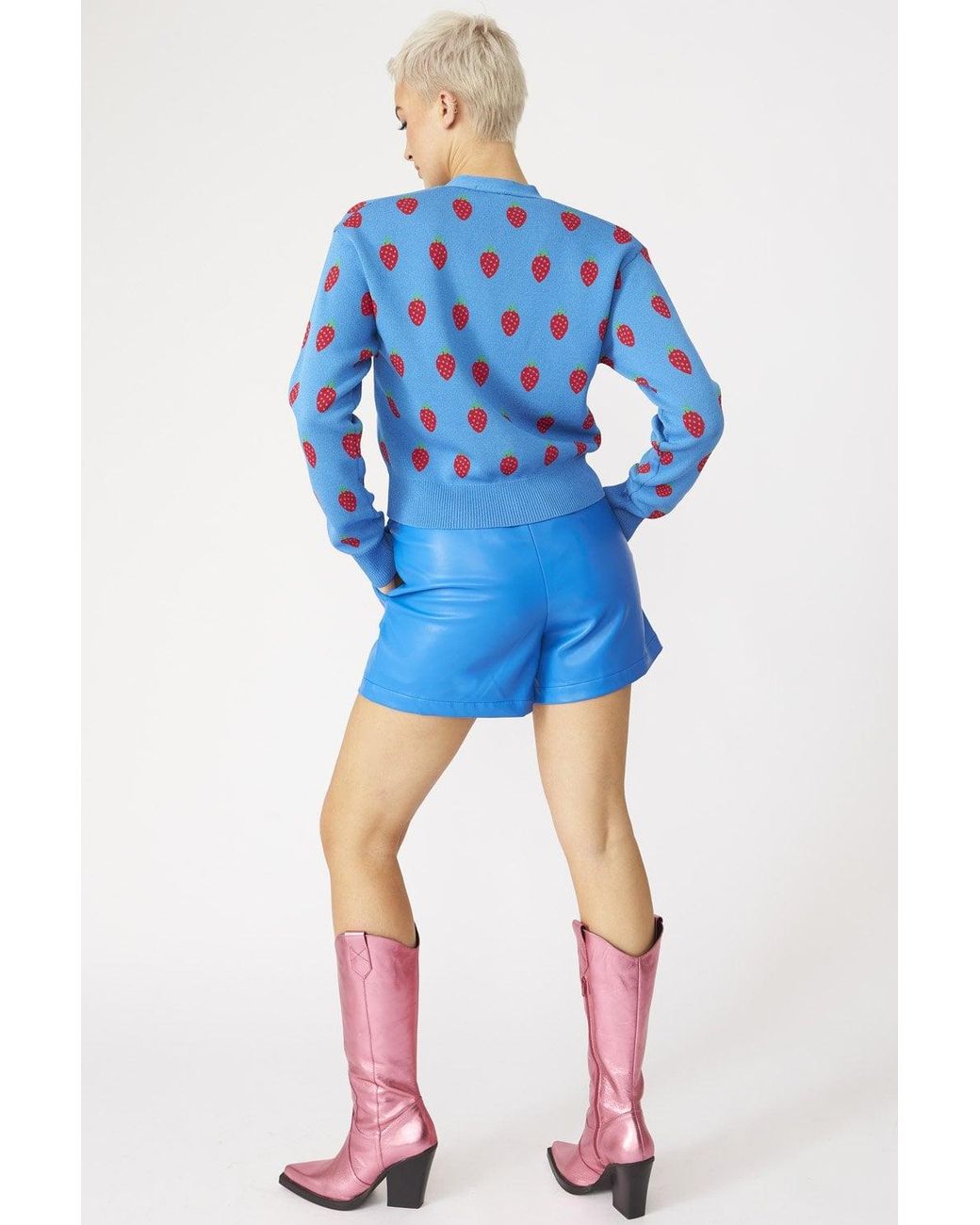 Jayley Blue Tencel Blend Eco Leather Shorts
