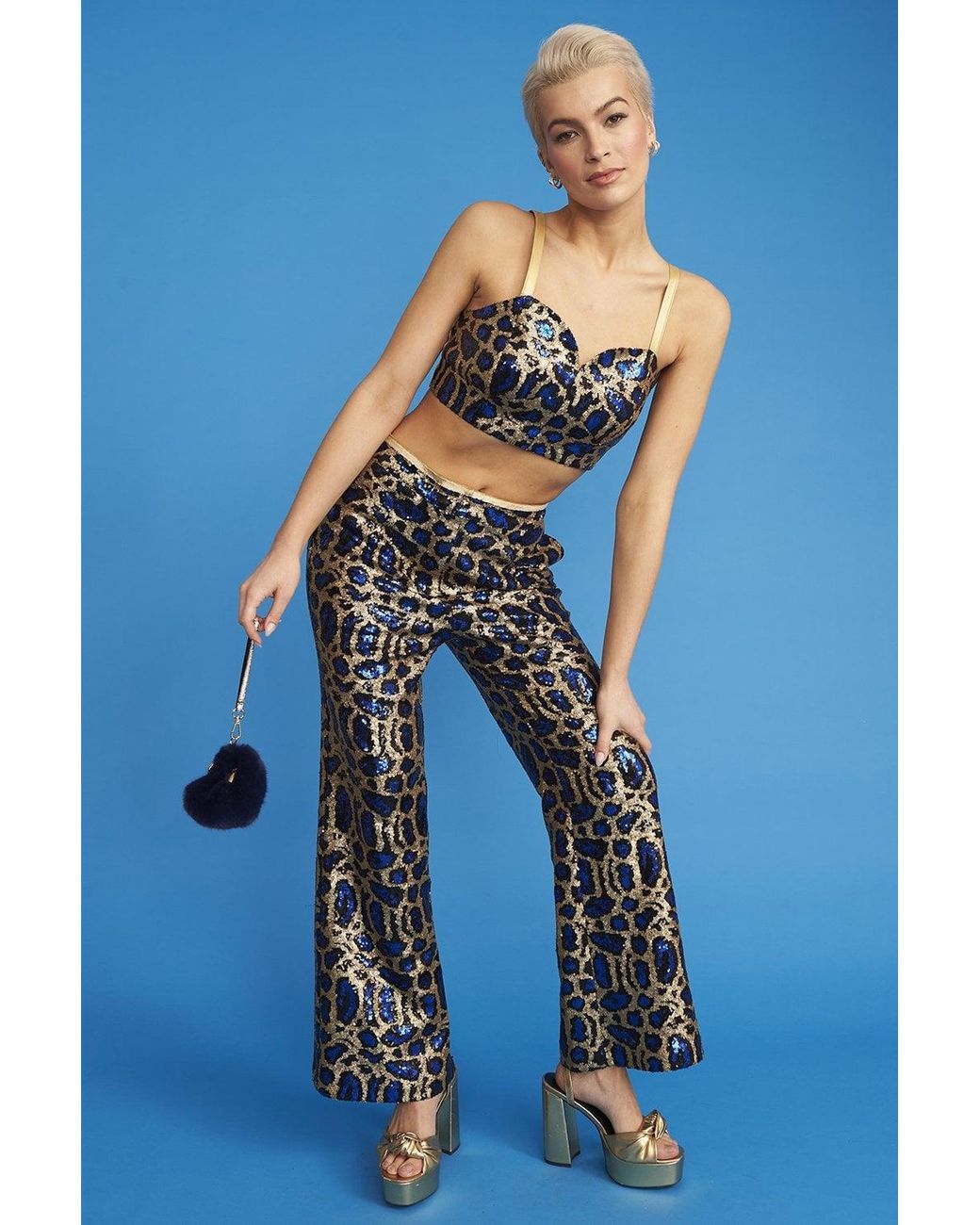Jayley Blue Animal Print Sequin Trousers