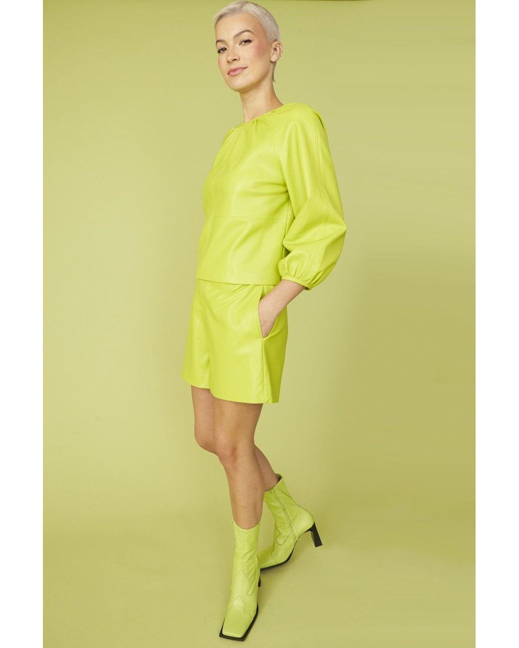 Jayley Yellow Lime Eco Leather Swing Top