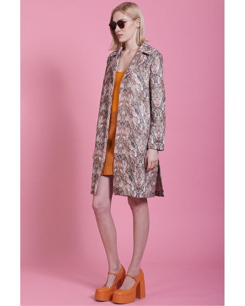 Jayley Pink Faux Suede Snakeskin Effect Trench Jacket