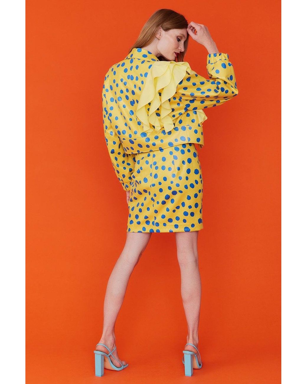 Jayley Orange Faux Suede Polka Dot Parma Skirt