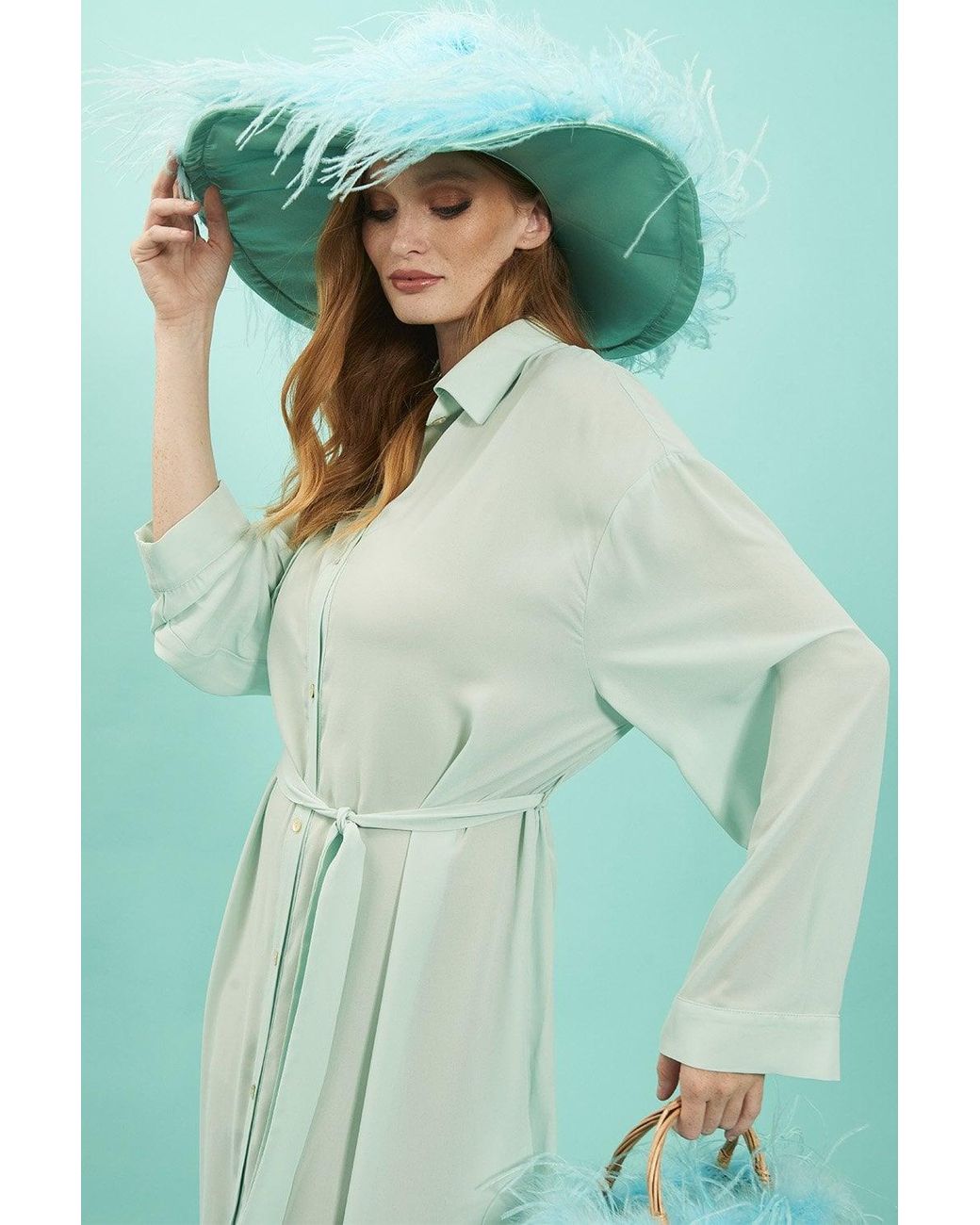 Jayley Green Light Silk Blend Maxi Shirt Dress