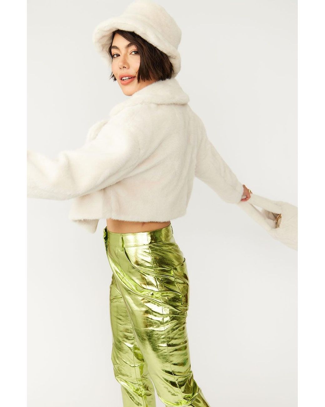 Jayley Yellow Vegan Faux Fur Cropped Jacket