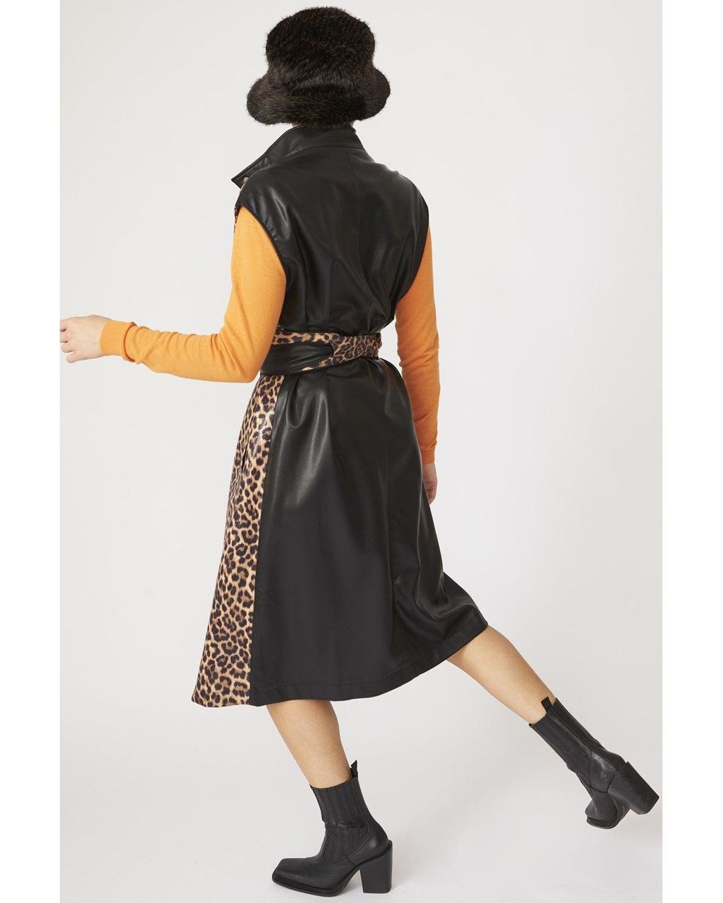 Jayley Black Leopard Print Maxi Vest With Belt