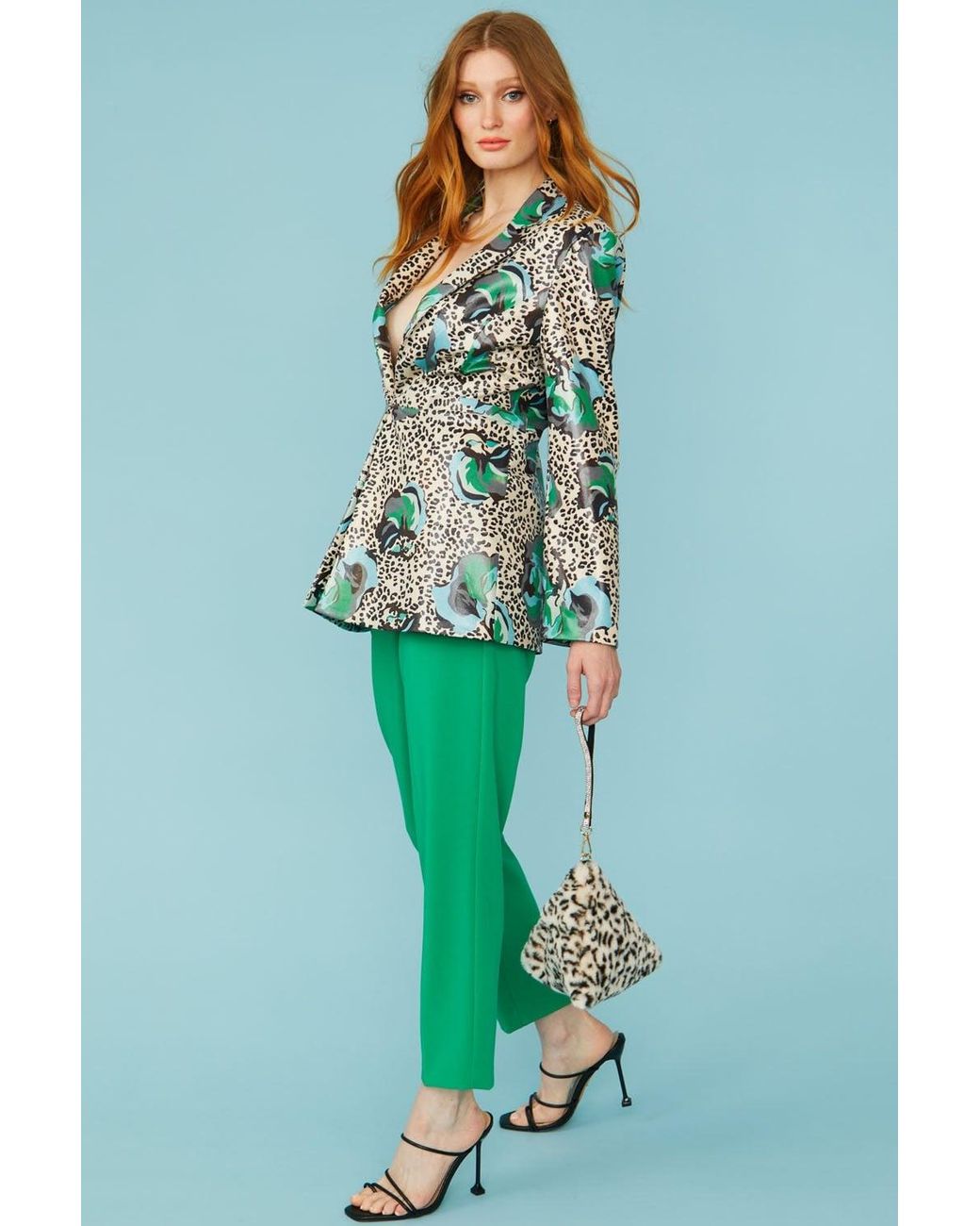 Jayley Blue Silk Blend Animal Print Floral Blazer