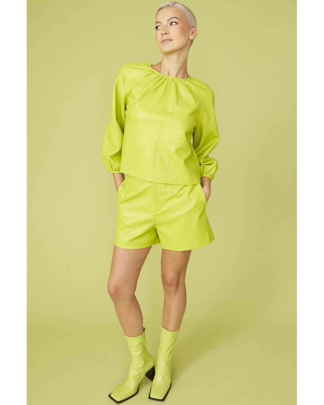 Jayley Yellow Tencel Blend Eco Leather Shorts