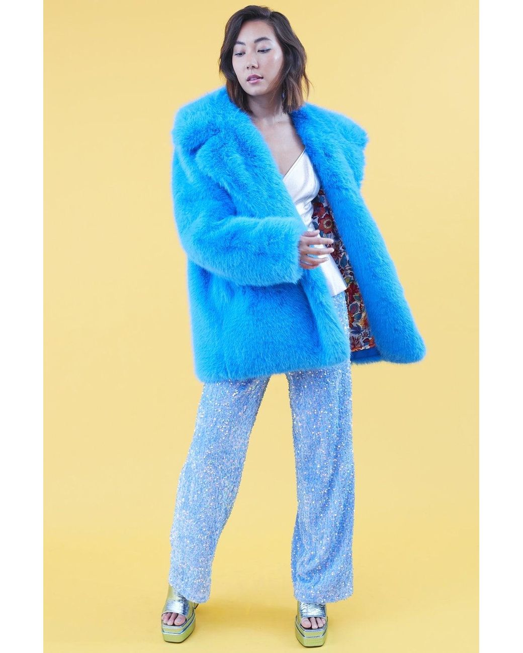 Jayley Blue Faux Fur Midi Coat