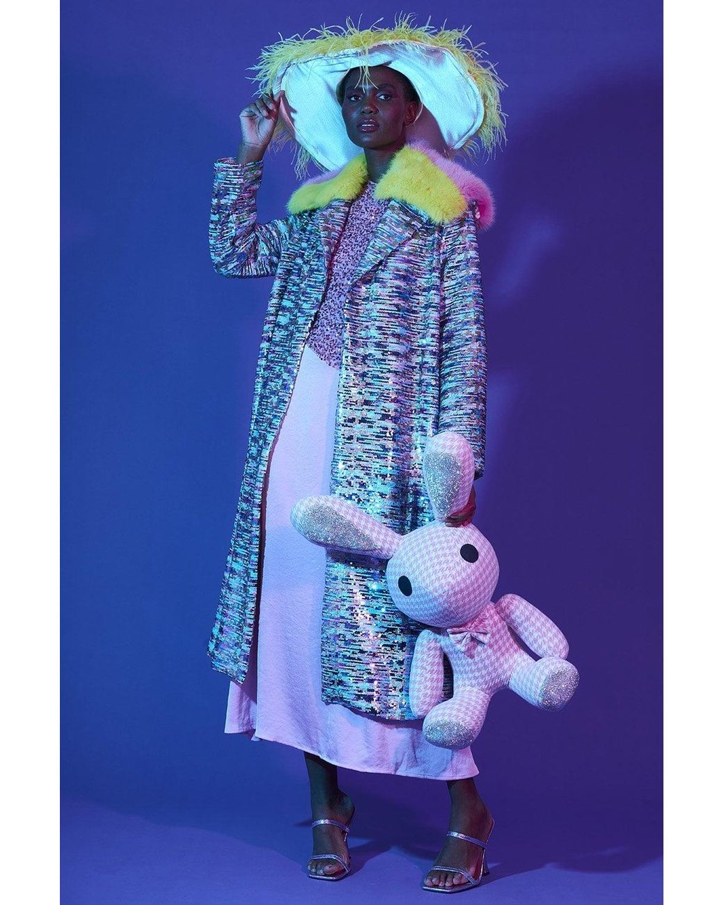 Jayley Blue Multi Coloured Sequin Trench Coat