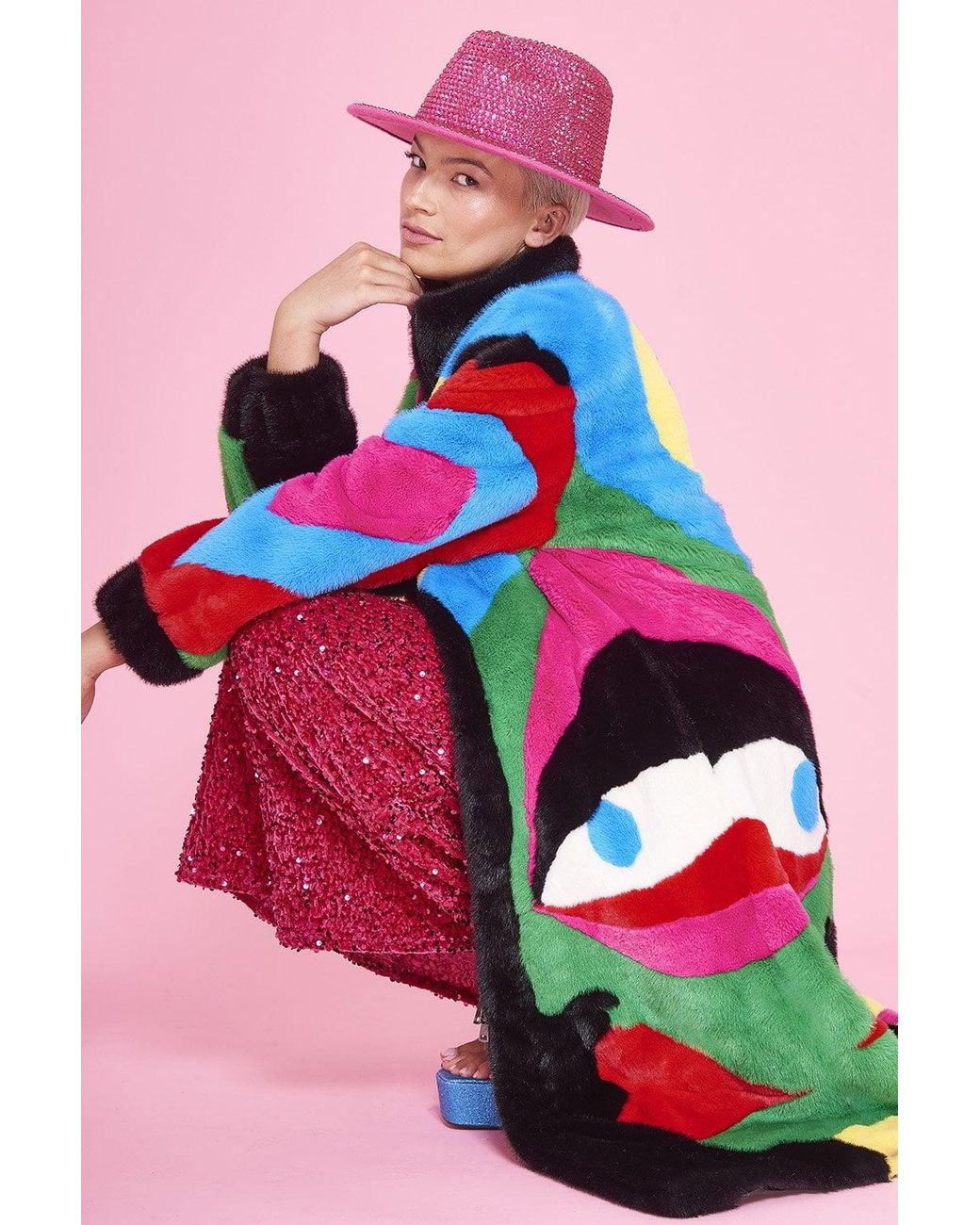 Jayley Pink Picasso Bamboo Blend Hand Painted Maxi Coat