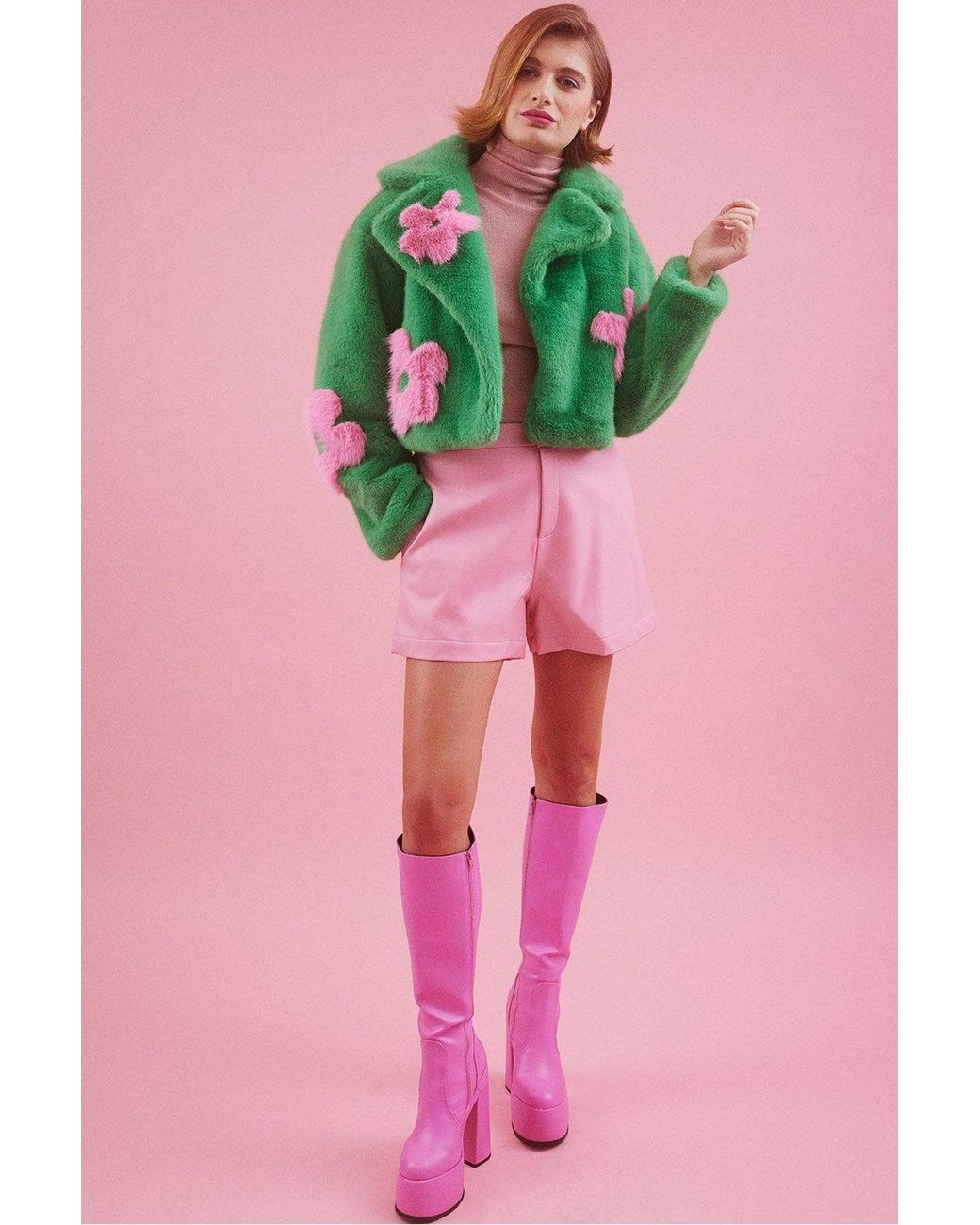Jayley Pink Handmade Bamboo Cropped Jacket With Flower Design
