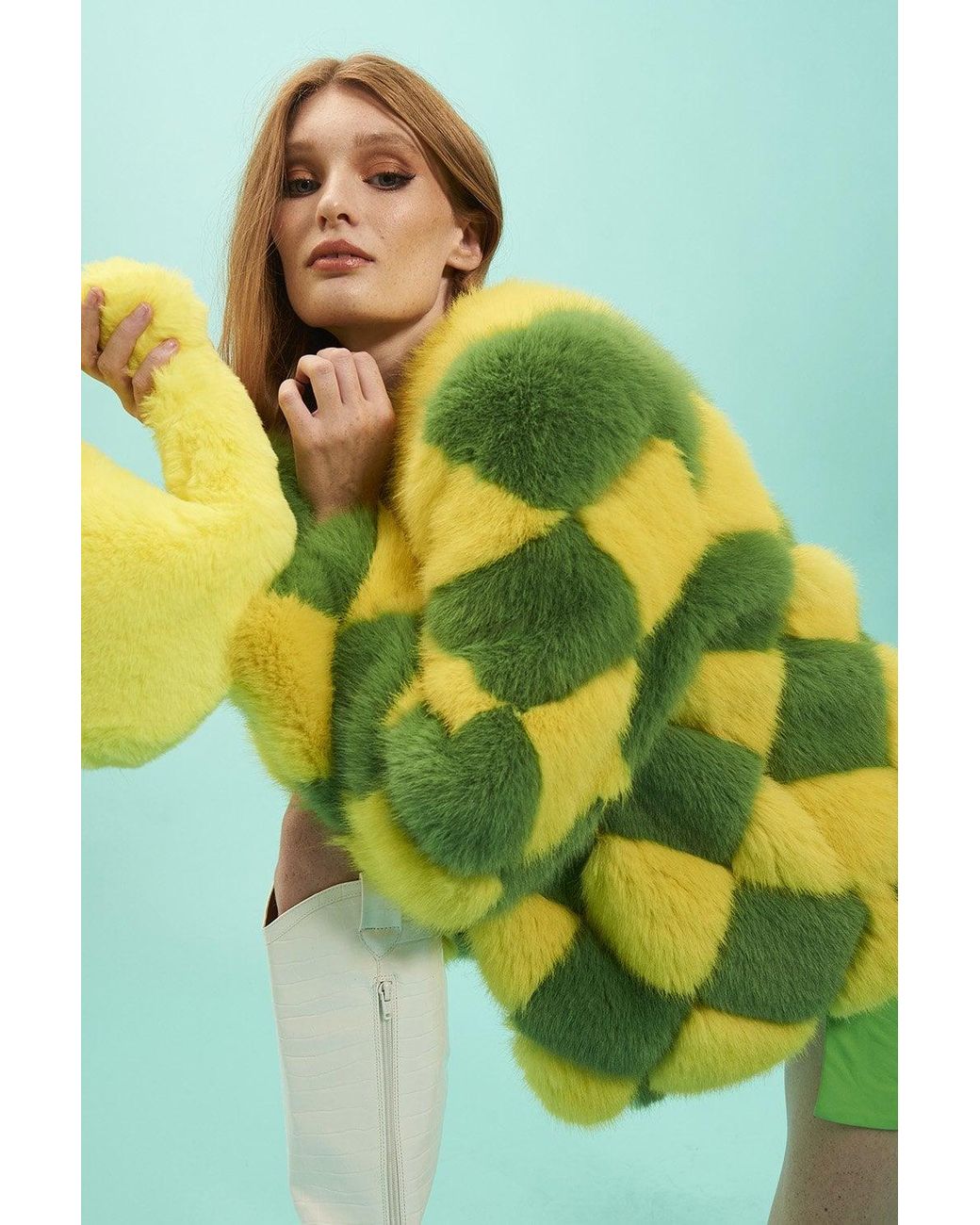 Jayley Yellow And Delilah Diamond Faux Fur Coat