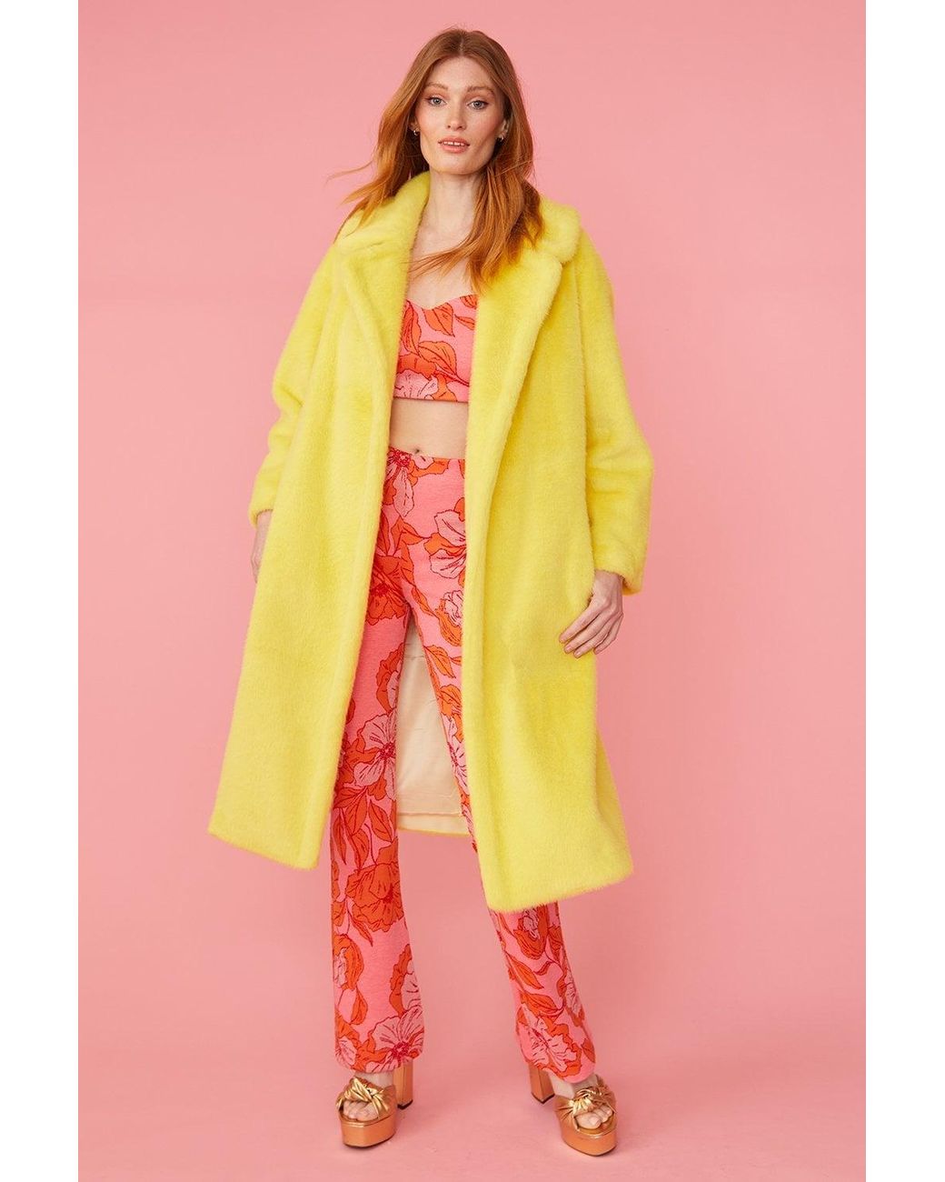 Jayley Pink Faux Fur Midi Coat
