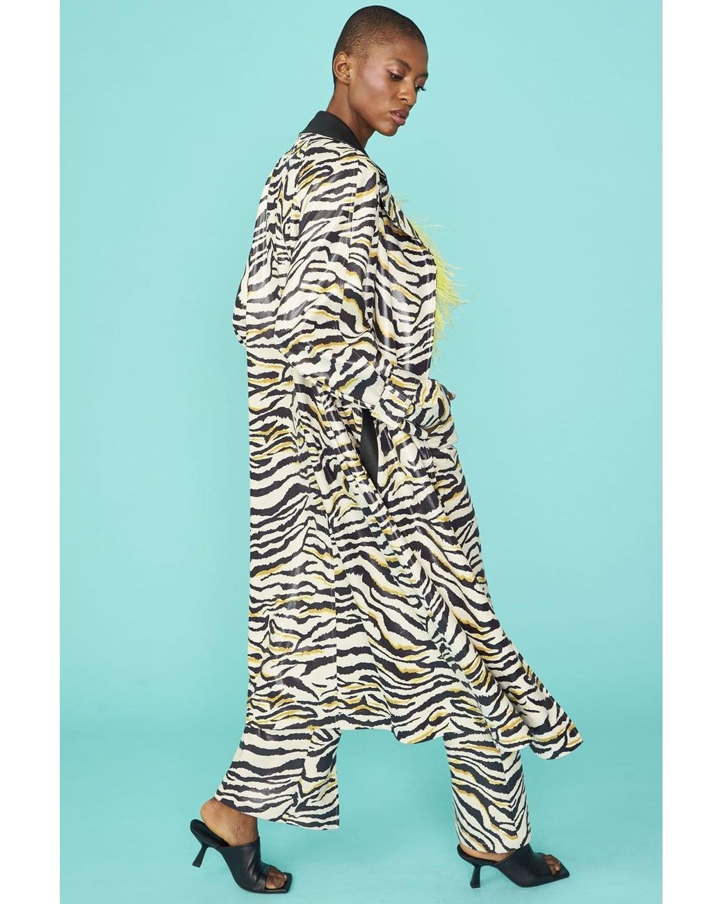 Jayley Black Zebra Print Faux Suede Trench Coat