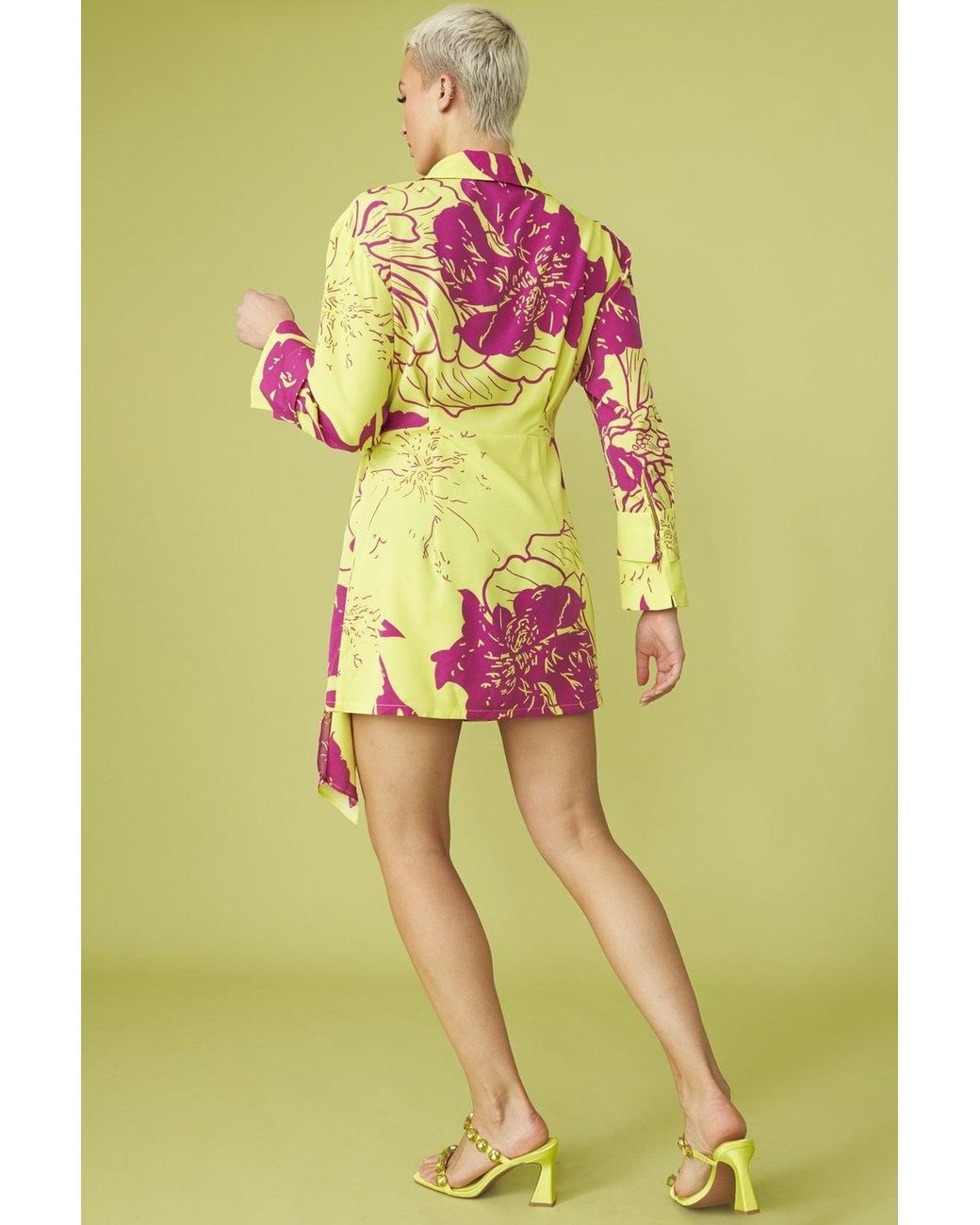 Jayley Yellow Rayon Blend Sienna Floral Mini Shirt Dress