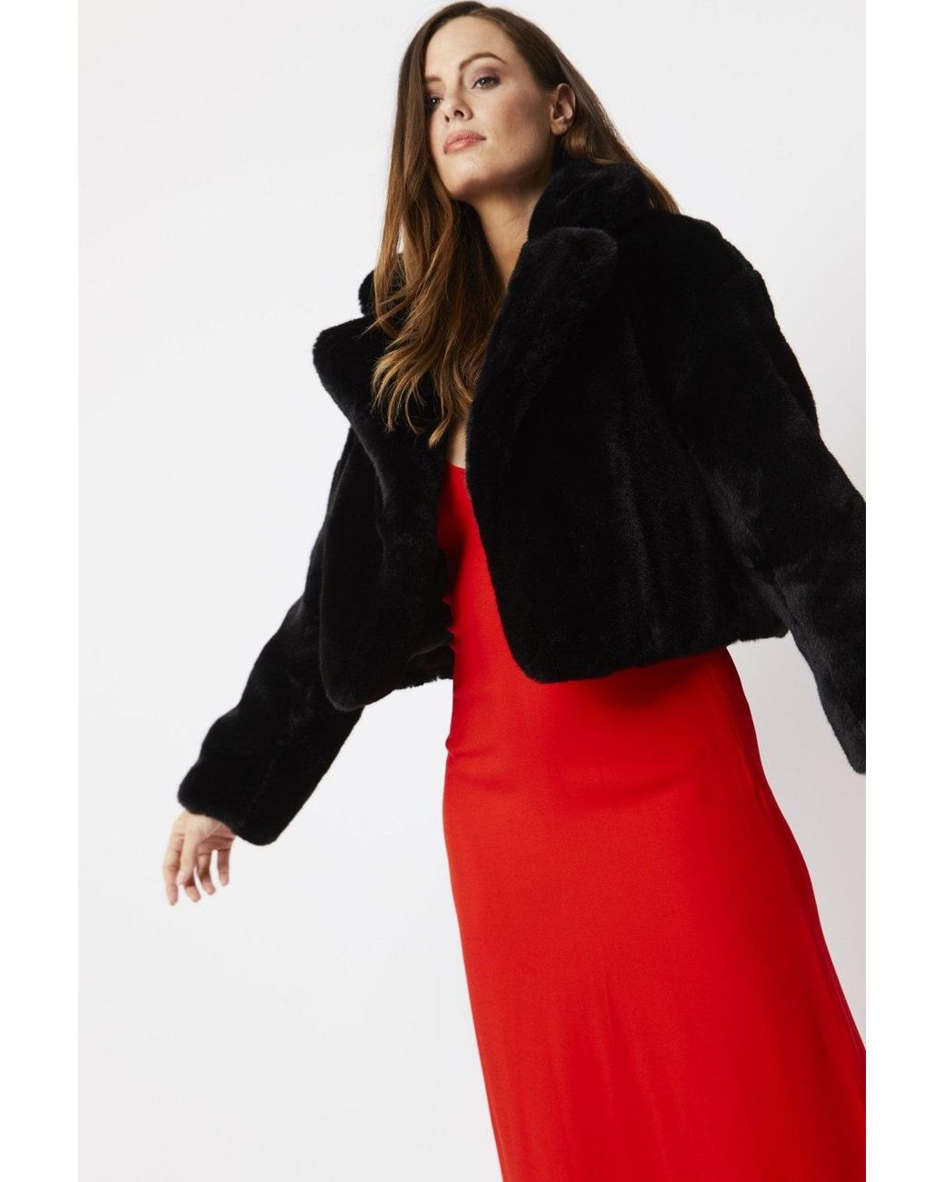 Jayley Red Faux Fur Cropped Coat