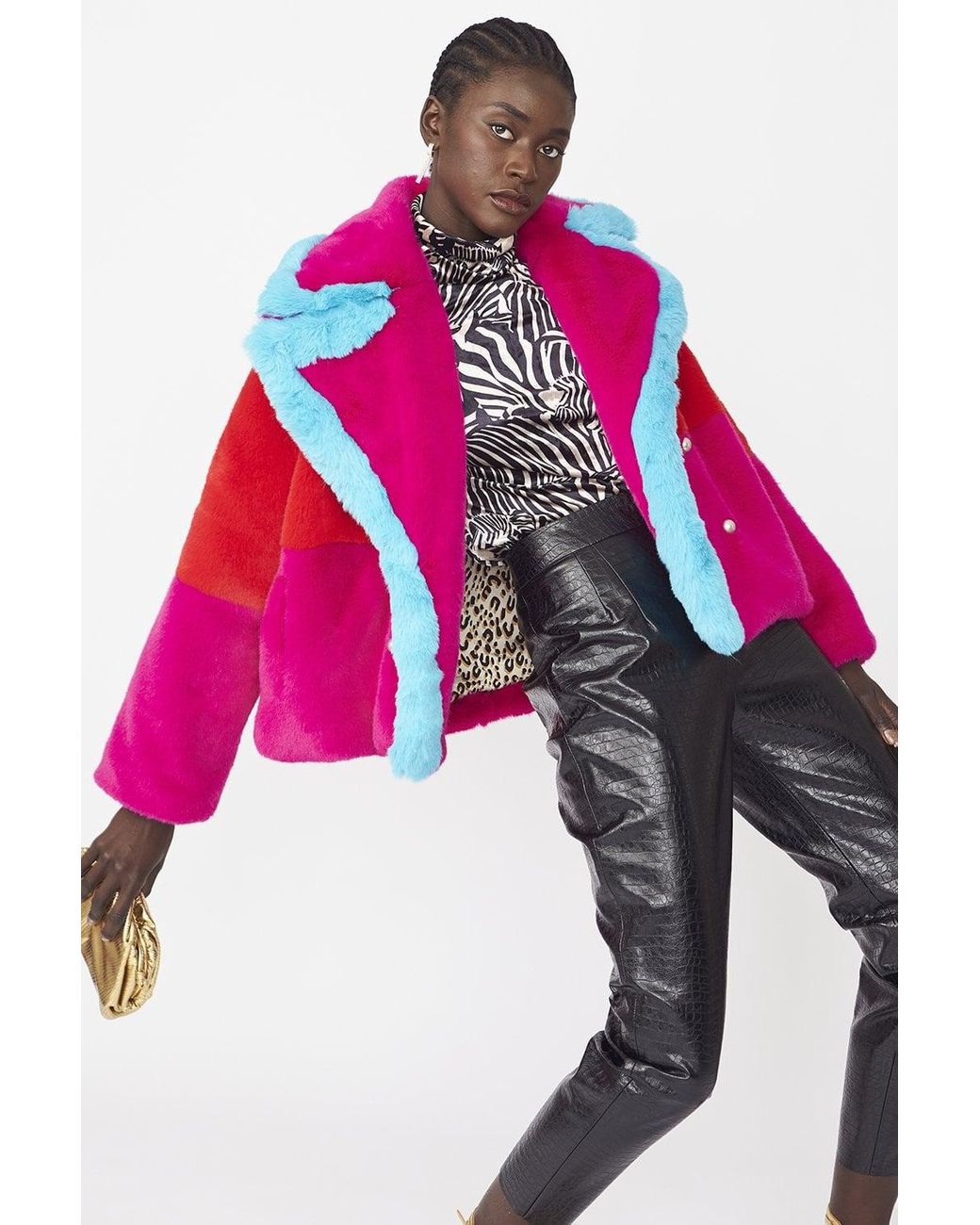 Jayley Pink Gigi Patchwork Cropped Coat