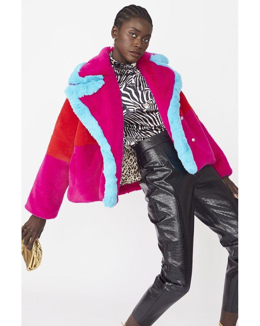 Jayley Pink Gigi Patchwork Cropped Coat