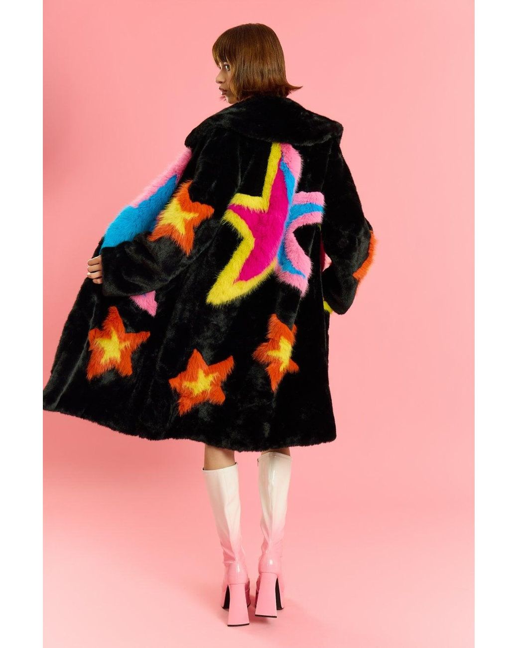 Jayley Blue Hand Made Bamboo Lyocell Multi Faux Fur Star Coat Size: L