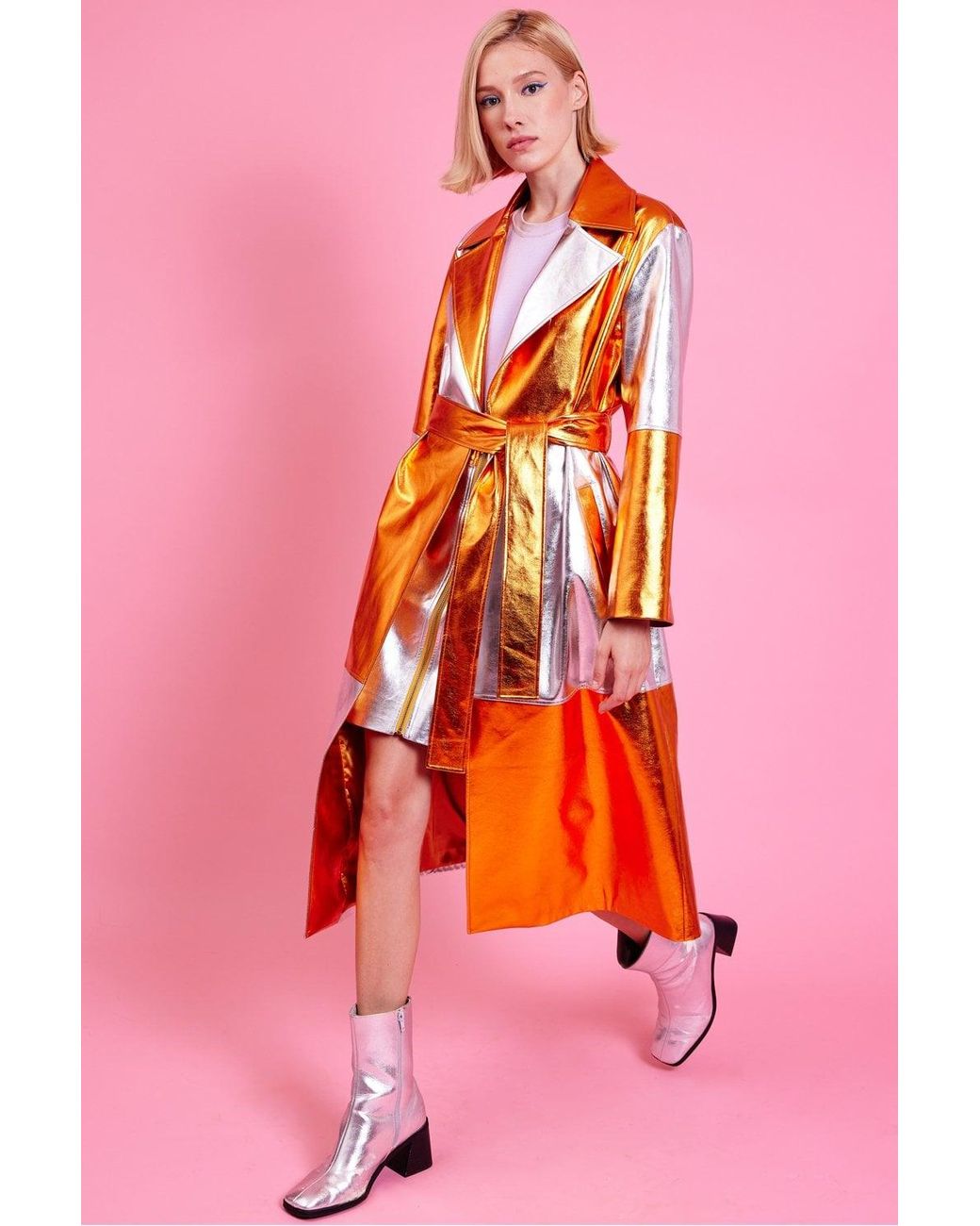 Jayley Pink Metallic Hand Cut Patchwork Trench Coat