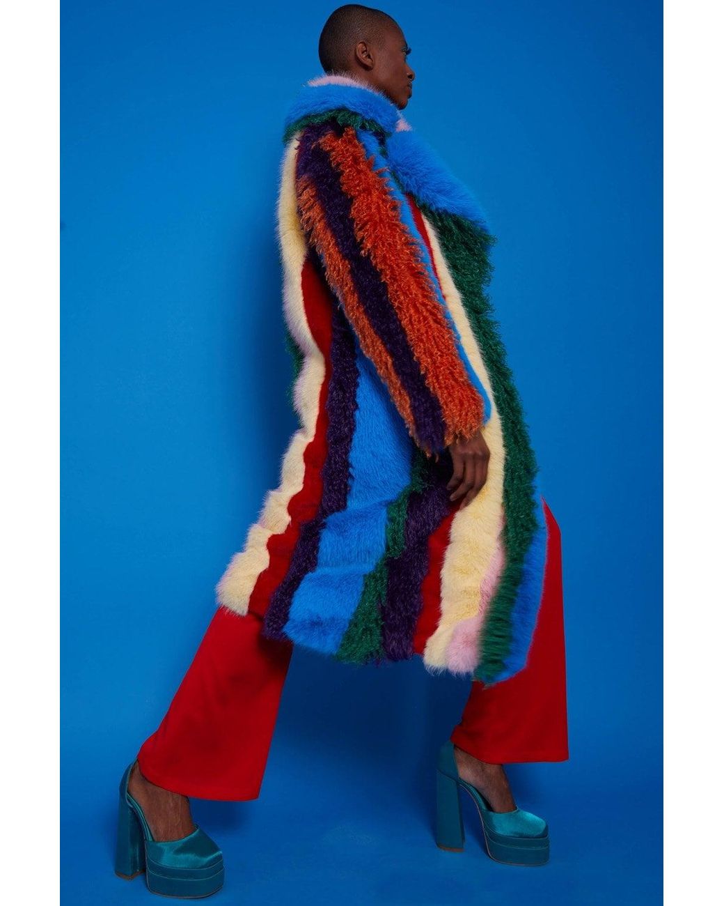 Jayley Blue Faux Fur Hand Crafted Eco Bamboo Maxi Coat