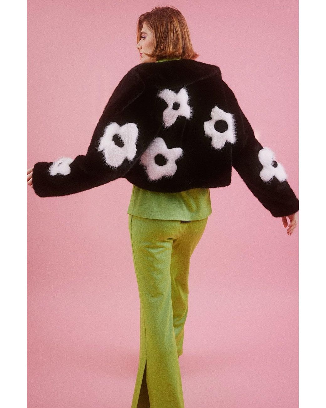 Jayley Pink Handmade Bamboo Cropped Jacket With Flower Design