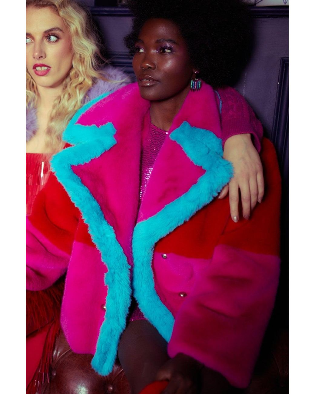 Jayley Pink Gigi Patchwork Cropped Coat
