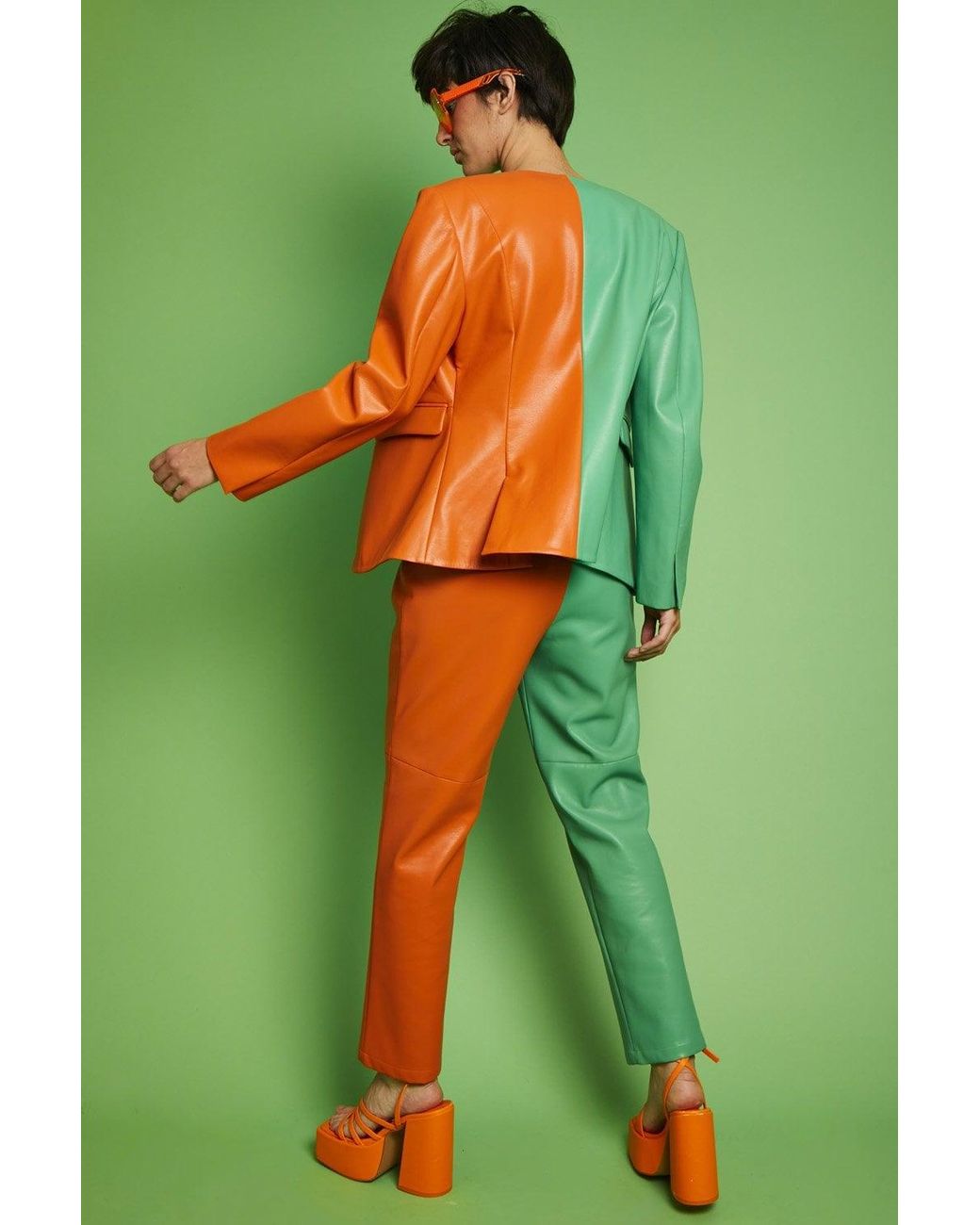 Jayley Green Eco Leather Shamrock Suit Trousers