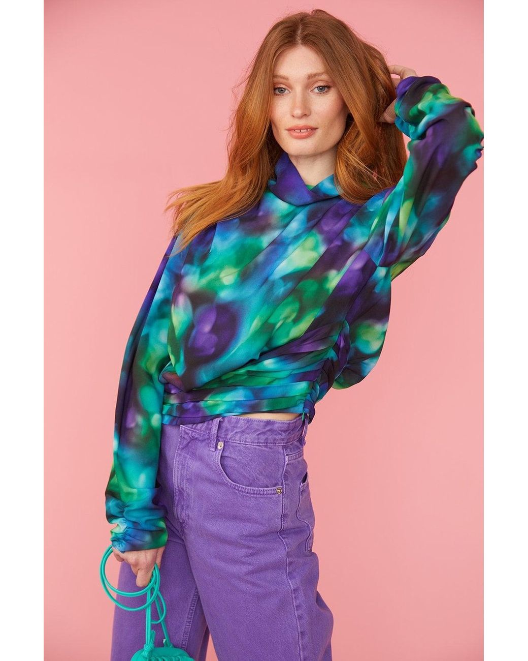 Jayley Blue Silk Blend Gathered Waist Blouse