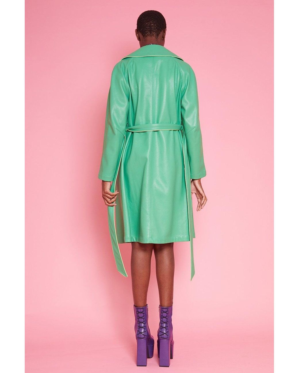 Jayley Green Eco Leather Trench Coat