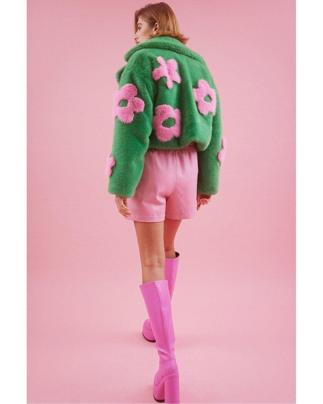 Jayley Pink Handmade Bamboo Cropped Jacket With Flower Design