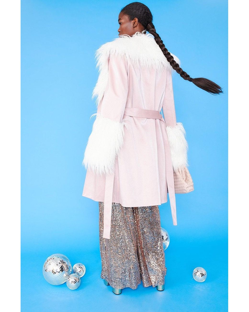 Jayley Blue And Mongolian Fur And Faux Suede Coat