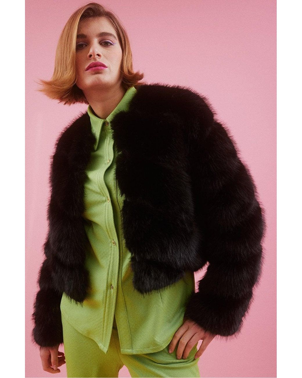 Jayley Red Handmade Bamboo Faux Fur Jacket