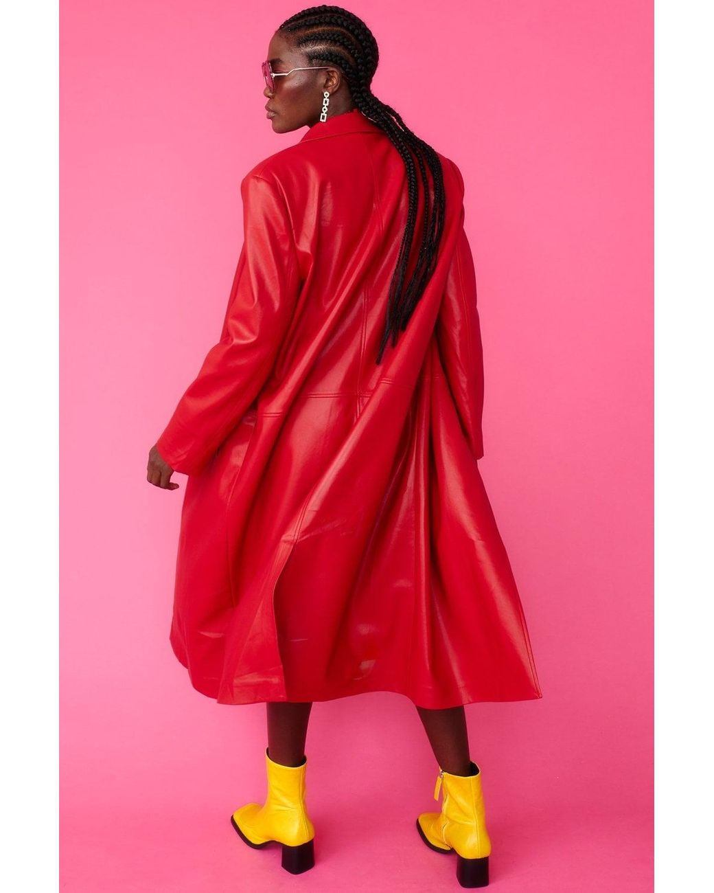 Jayley Pink Eco Leather Trench Coat